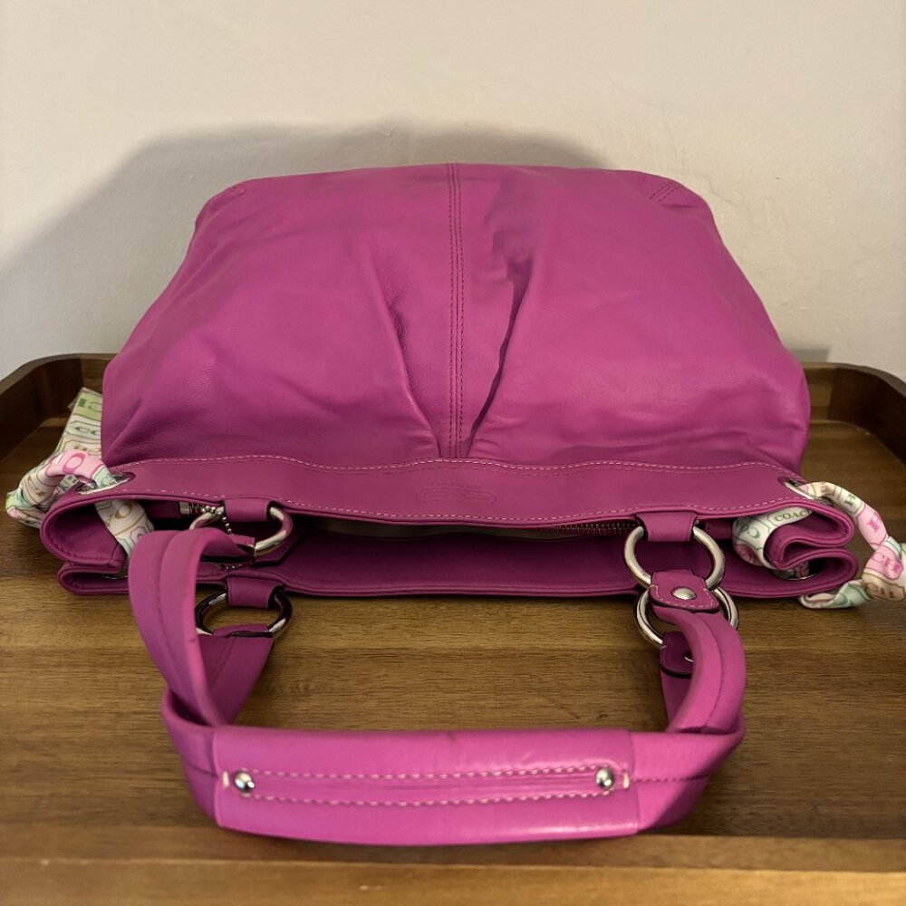 Coach Kyra Pink Leather Signature Side Scarves Shoulder Tote - Picture 4 of 11